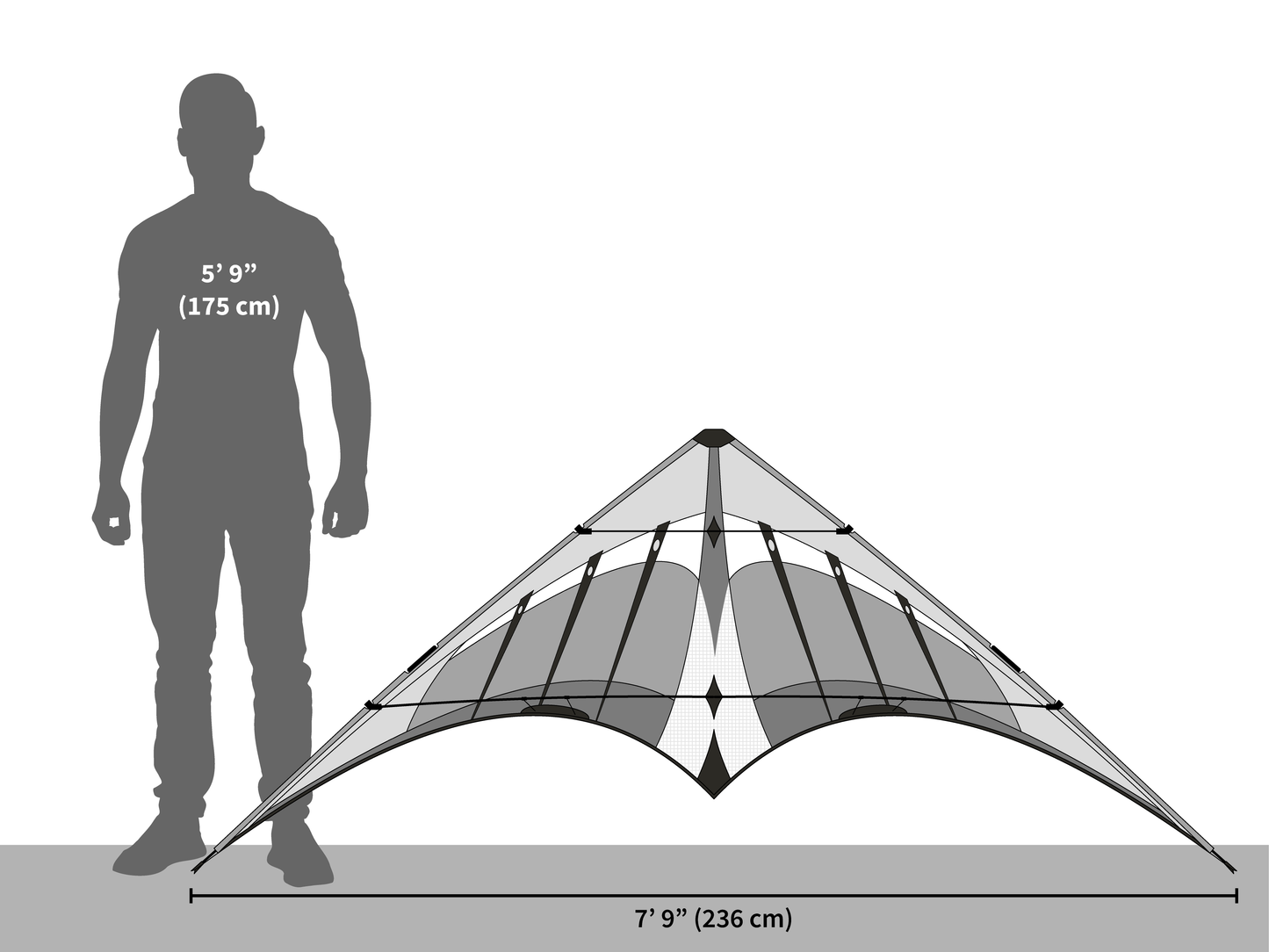 A diagram illustrating the size of the Hypnotist in comparison to a 5 foot 9 inch tall man.