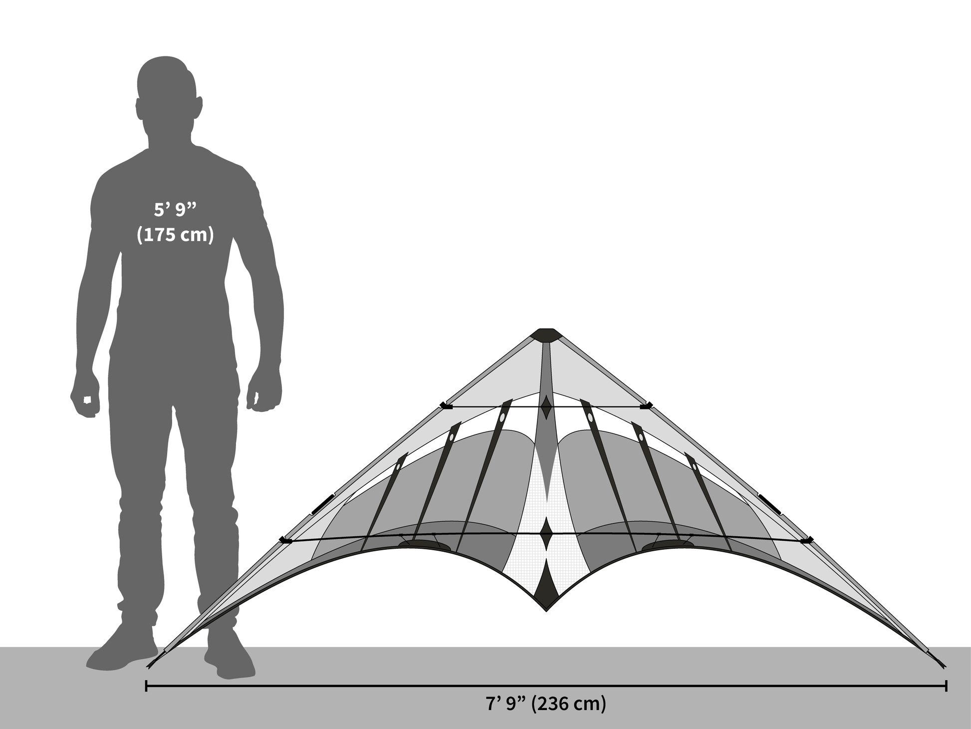 A diagram illustrating the size of the Hypnotist in comparison to a 5 foot 9 inch tall man.