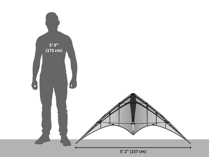 A diagram illustrating the size of the Jazz 2.0 in comparison to a 5 foot 9 inch tall man.