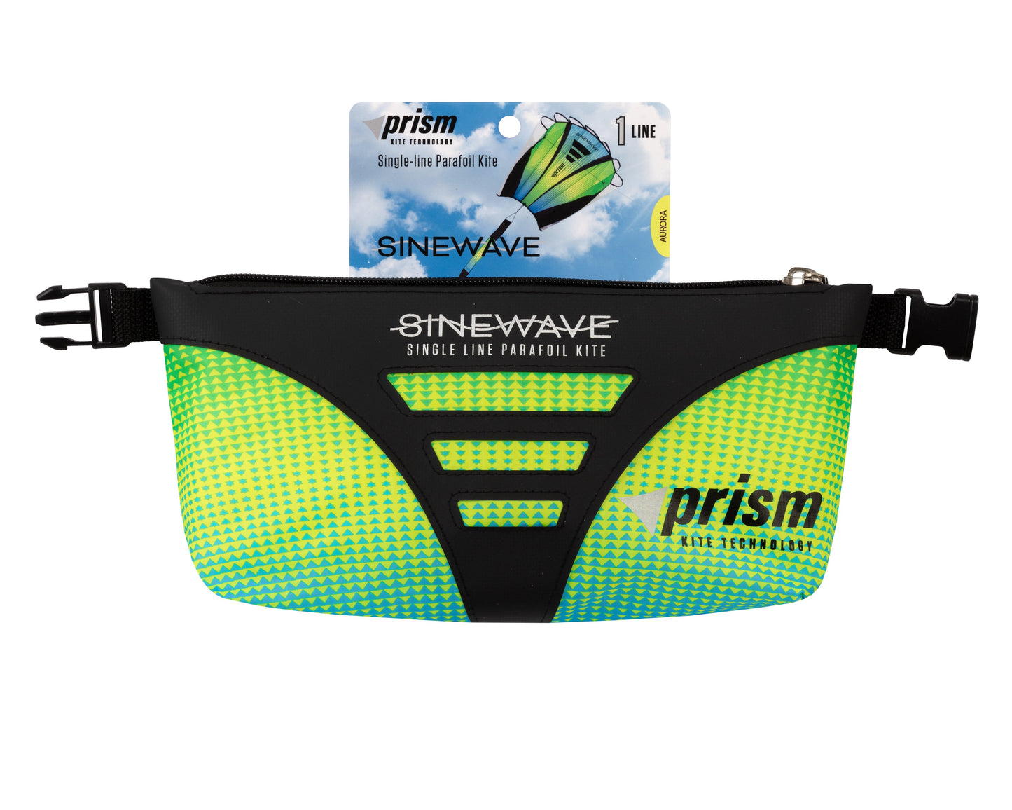 Close up shot of the Aurora (blue, yellow and green) waist pouch