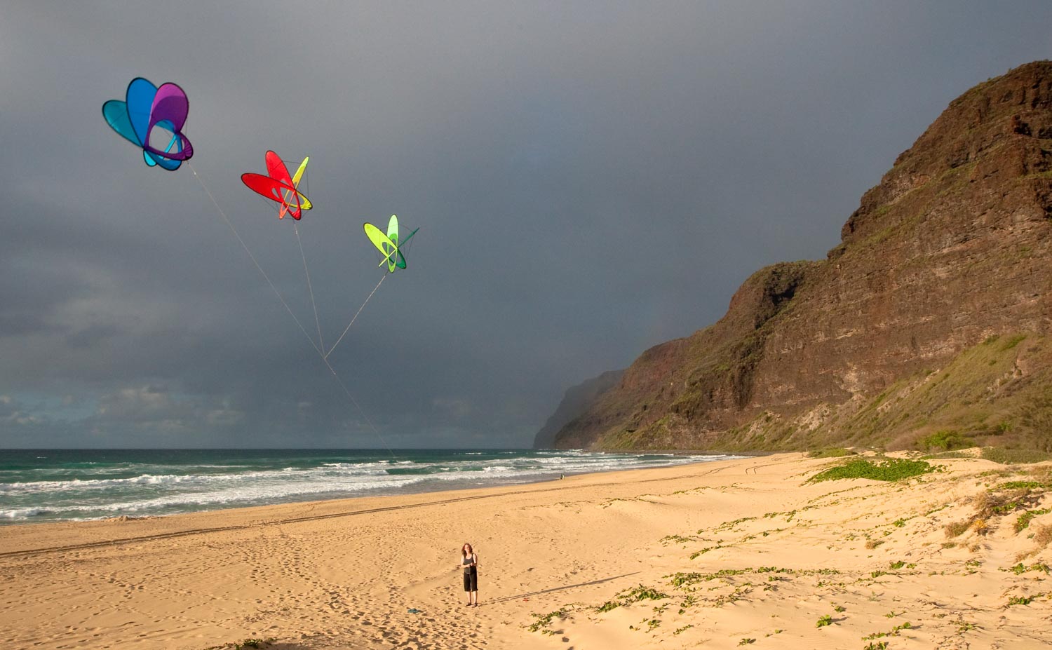 Three EO Atoms flying in a group at the beach